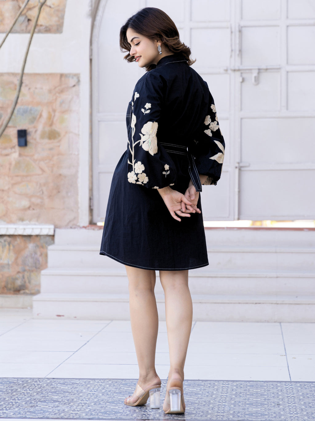 Cotton Floral Colourblocked Shirt Dress