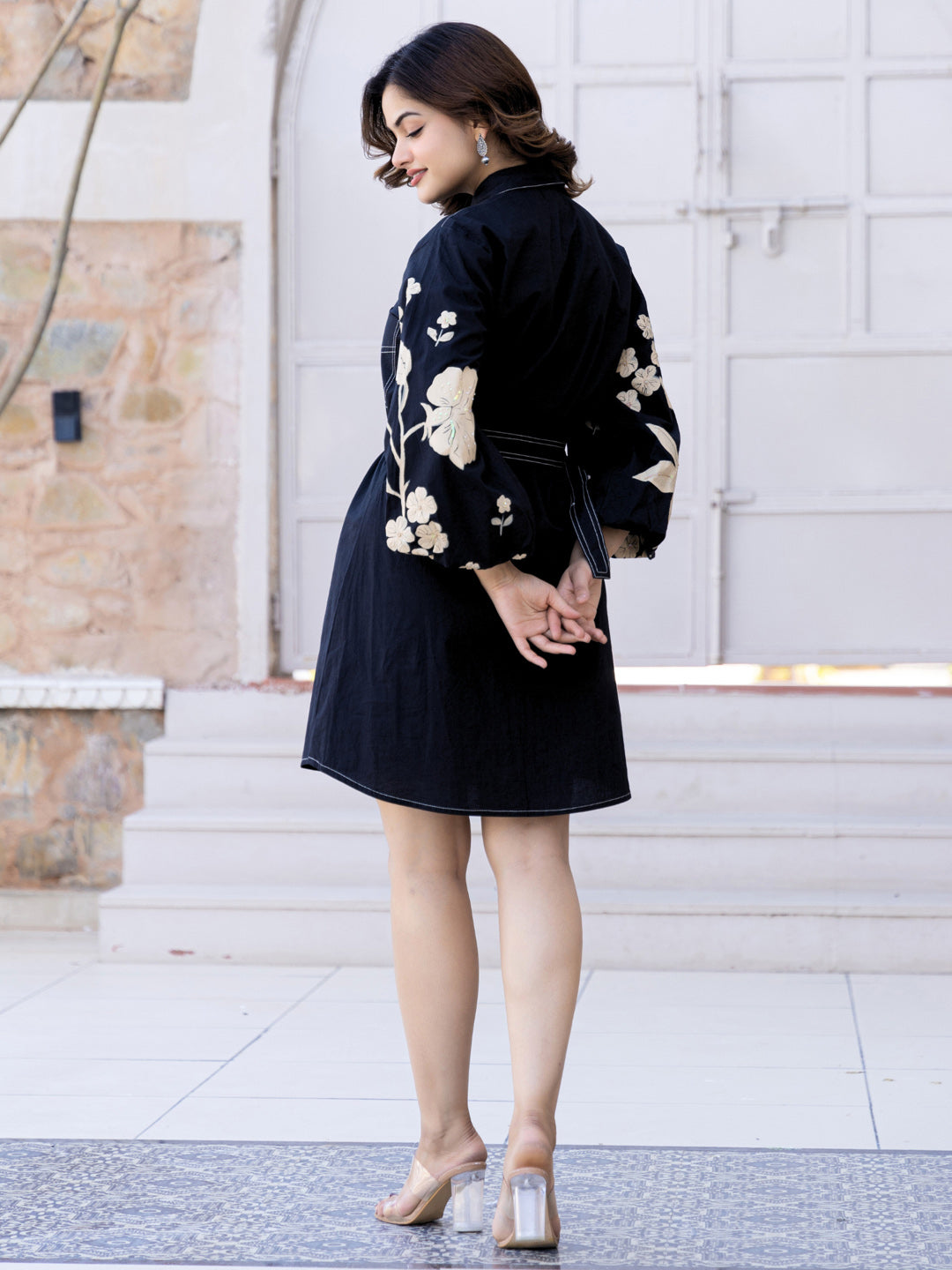 Cotton Floral Colourblocked Shirt Dress