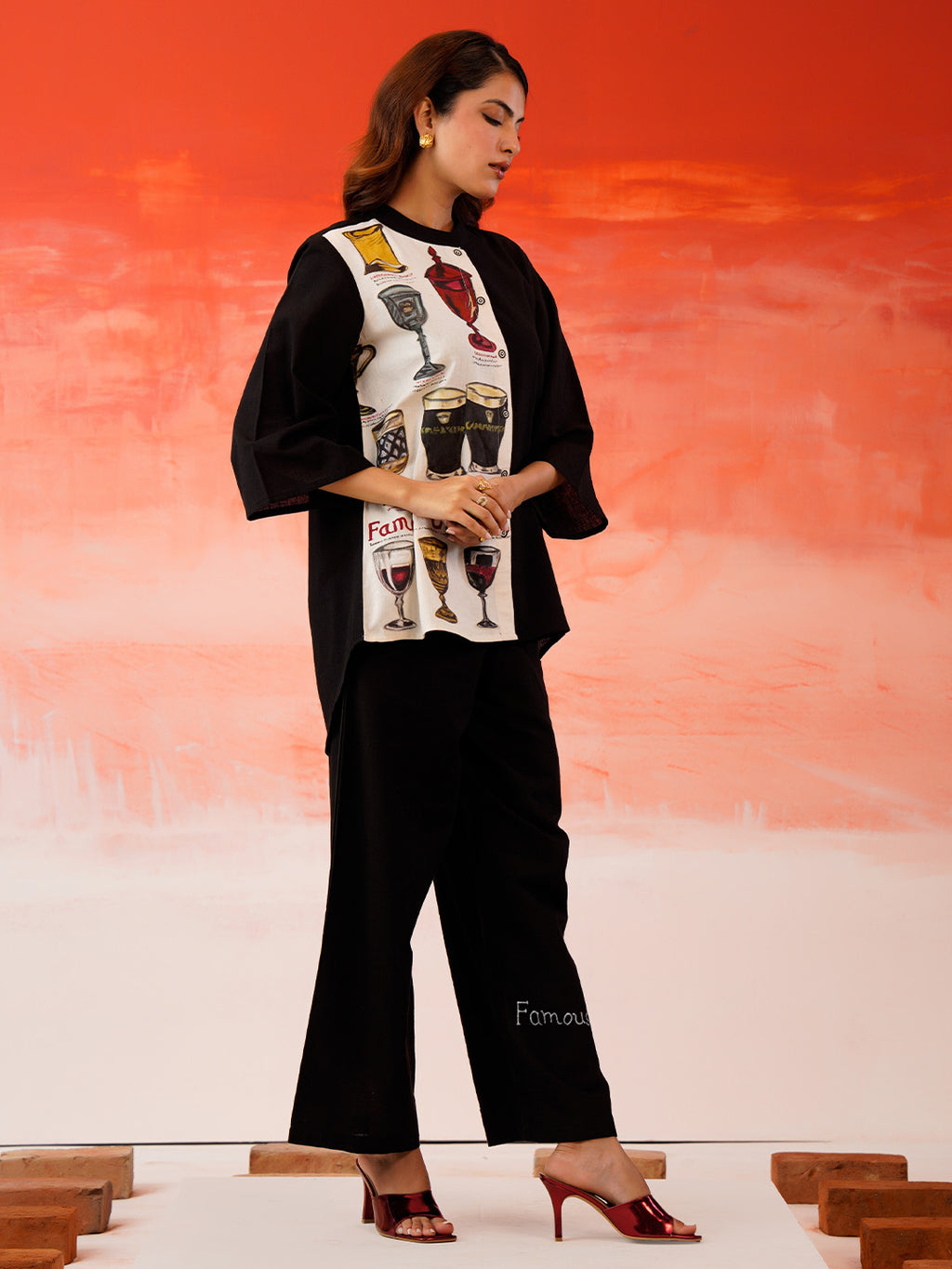 Cotton Hand Painted Shirt With Trouser Co-Ords Set