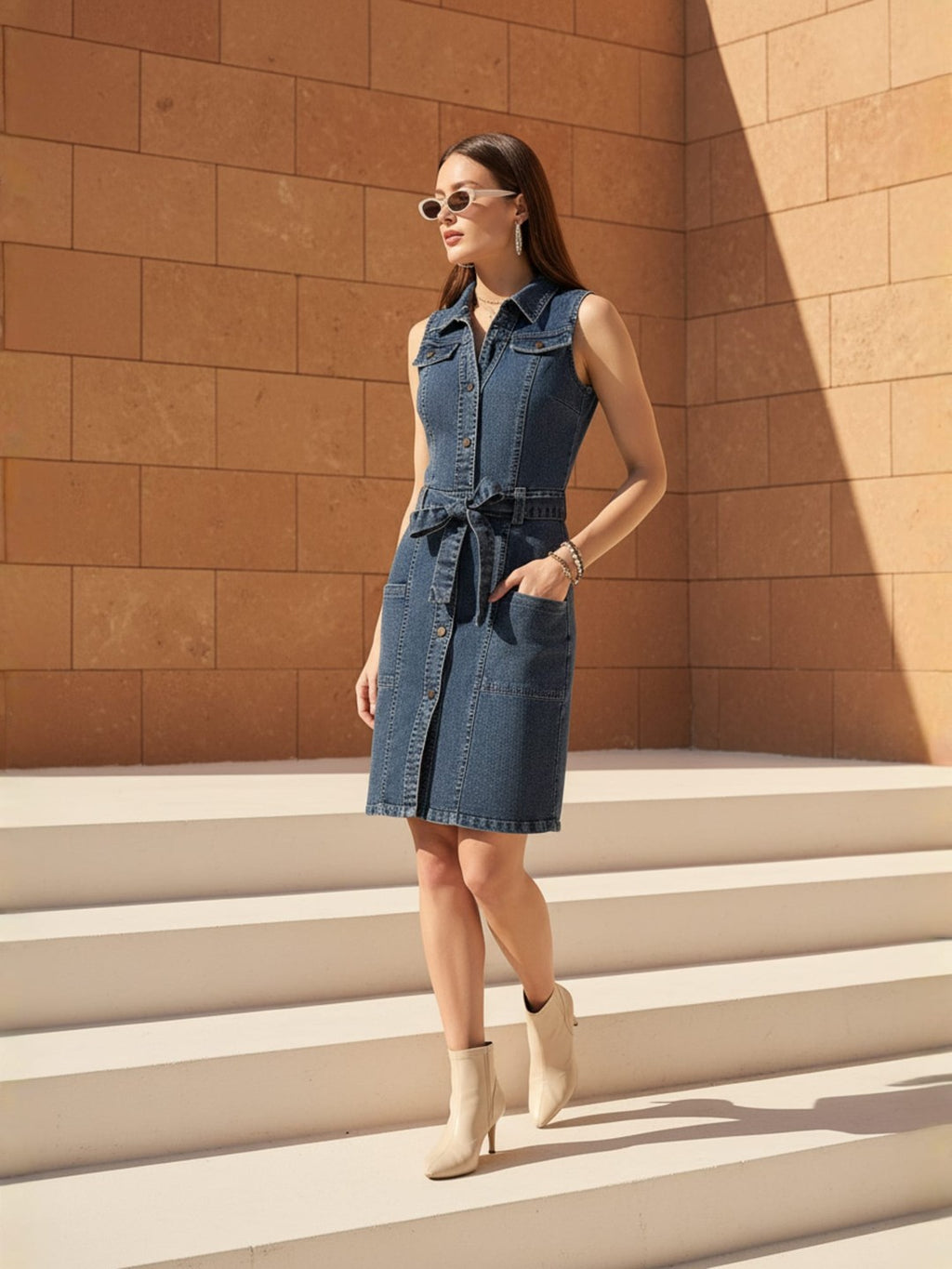 Blue Blast Denim Sleeveless Mini Dress