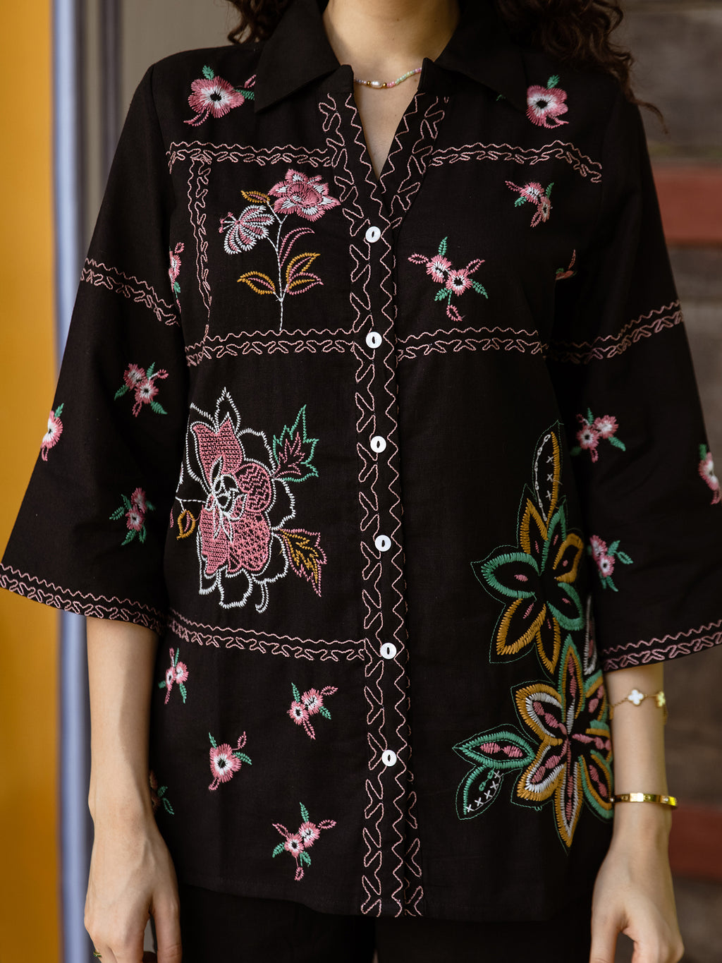 Cotton Embroidered Shirt With TrouserCo-Ords Set