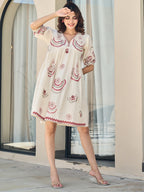 Cotton Embroidered  Puff Sleeve Short Dress