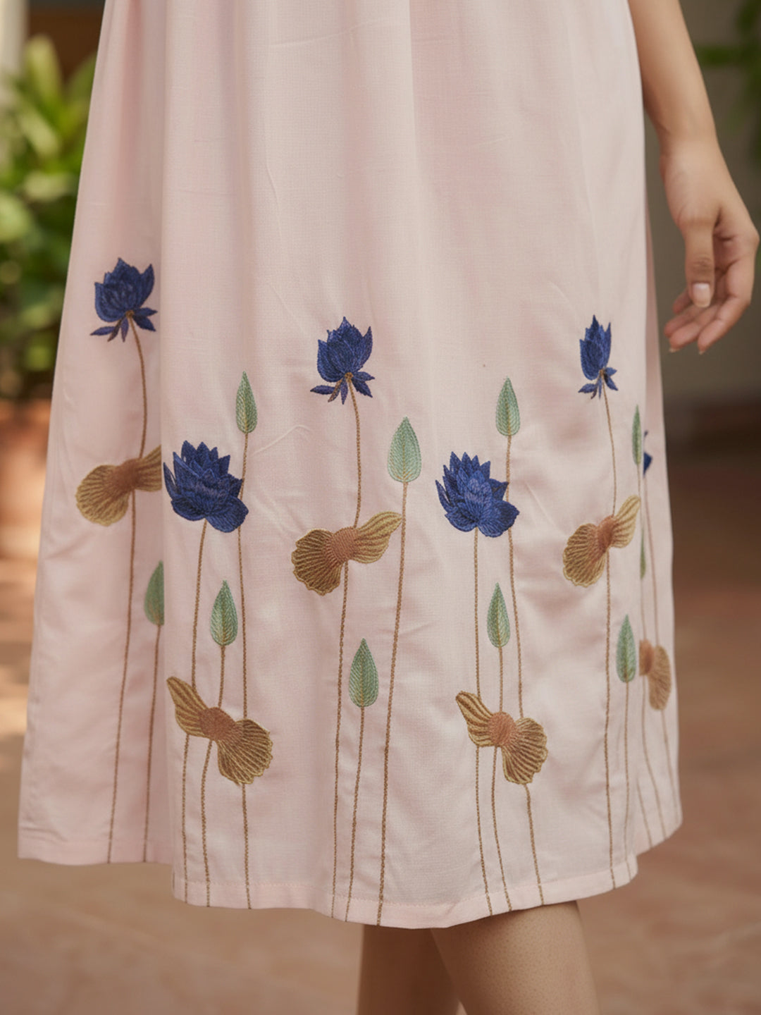 Zummer Women Pink Floral Cotton Empire Midi Dres