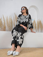 Zummer Co-ord Set – Black Embroidered Tunic & Palazzos