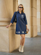 Zummer Blue Embroidered Denim Dress