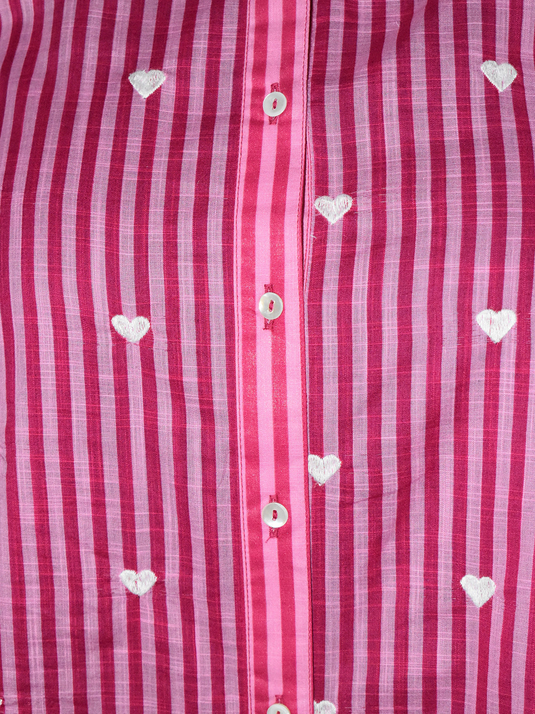 Zummer Women Pink Striped Embroidered Cotton Shirt