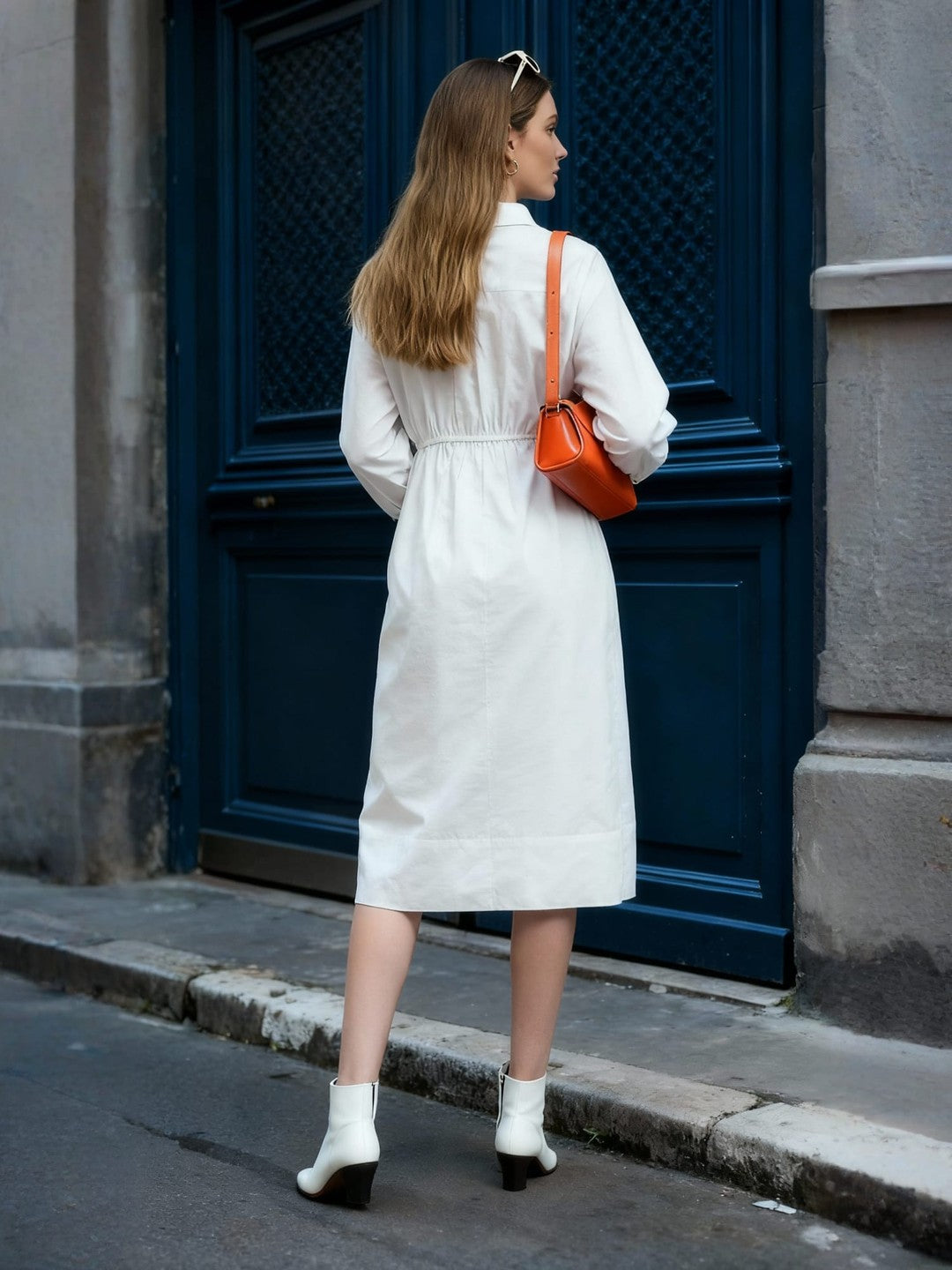 White Poplin Shirt Midi Dress