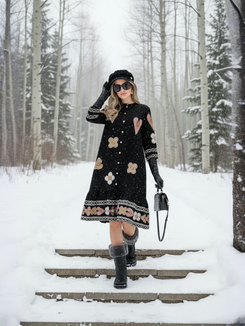 Zummer Cotton Black Geometric Embroidered Midi Dress