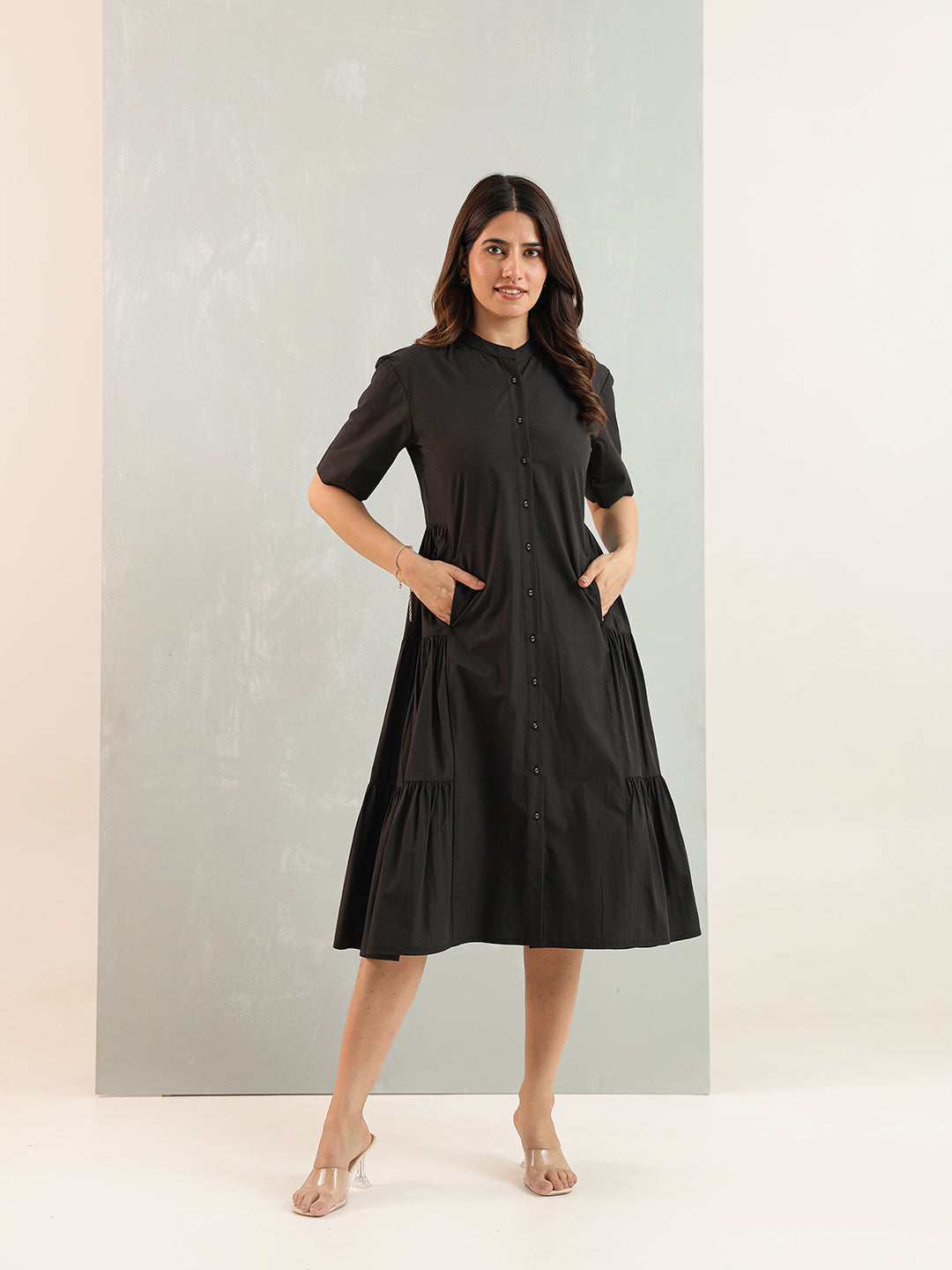 Zummer Black Cotton Shirt Dress