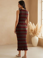 Seamless cotton knitted striped Crop Top With Skirt Co-Ords Set