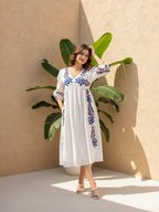 white Embroidered Empire Midi Dress