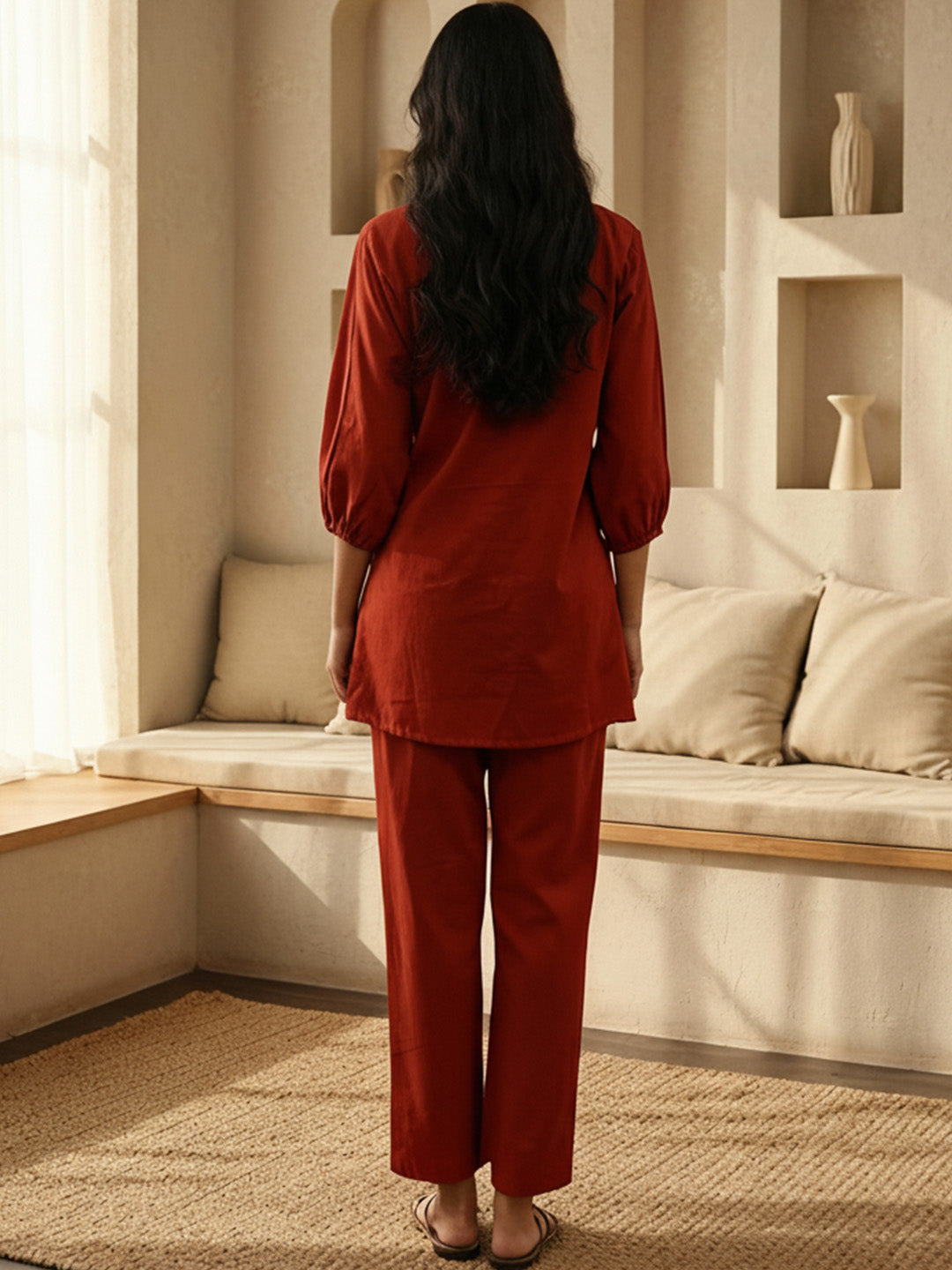 Cotton Embroidered Shirt With TrouserCo-Ords Set