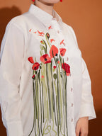 White Floral Embroidered Relaxed Fit Shirt