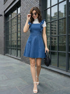 Zummer Denim Mini Dress with Flutter Sleeves – Blue & Navy