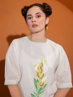 Cotton Colourblocked White Top