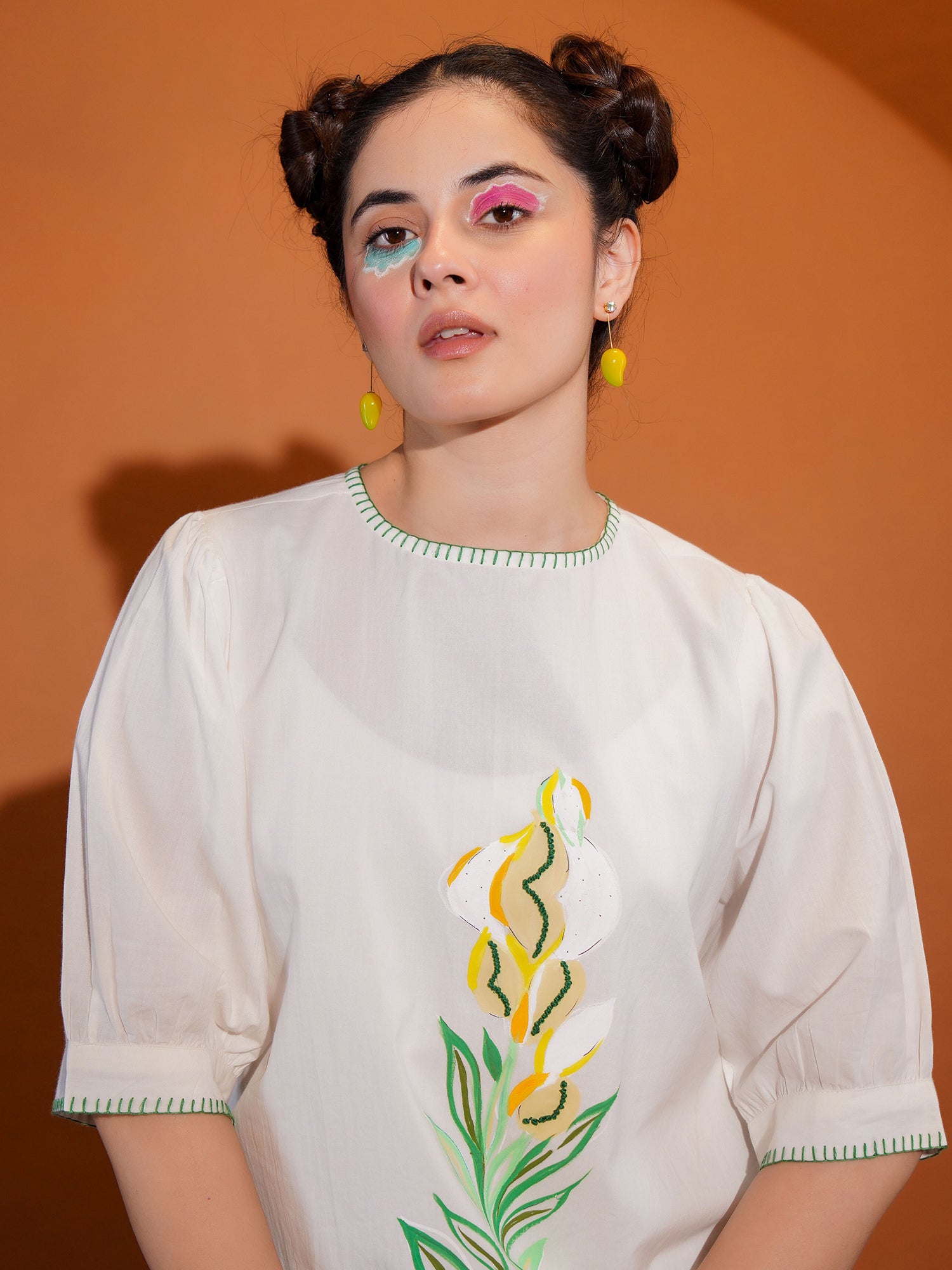 Cotton Colourblocked White Top