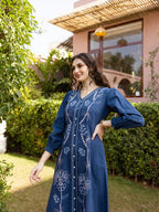 Zummer Navy Blue Embroidered Shirt Dress