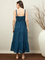 Zummer Cotton Flare Maxi Dress with Jacket – Teal, Off White & Maroon