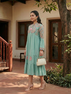 Zummer Sea Green Embroidered Midi Dress