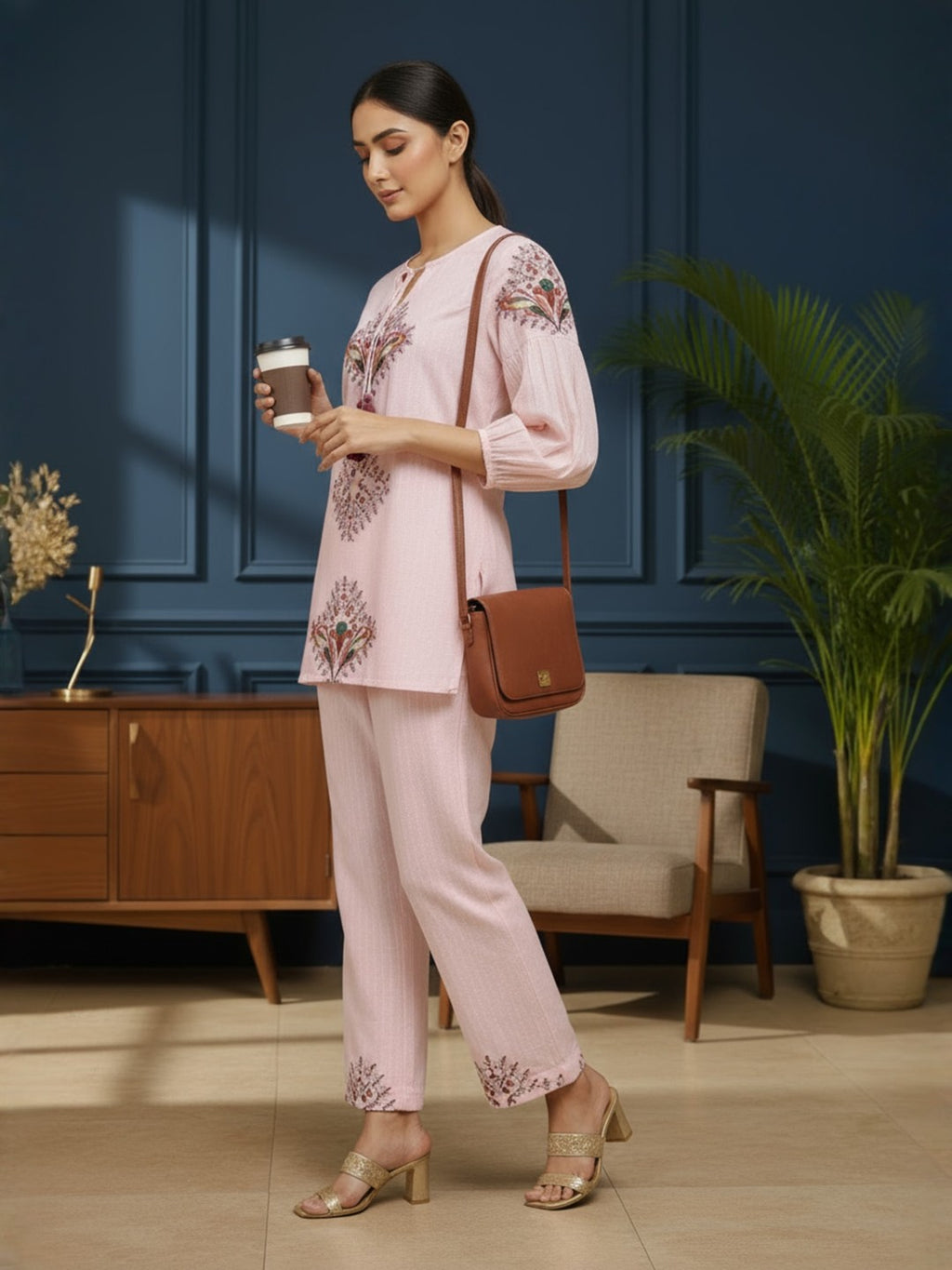 Cotton Embroidered Tunic With TrouserCo-Ords Set