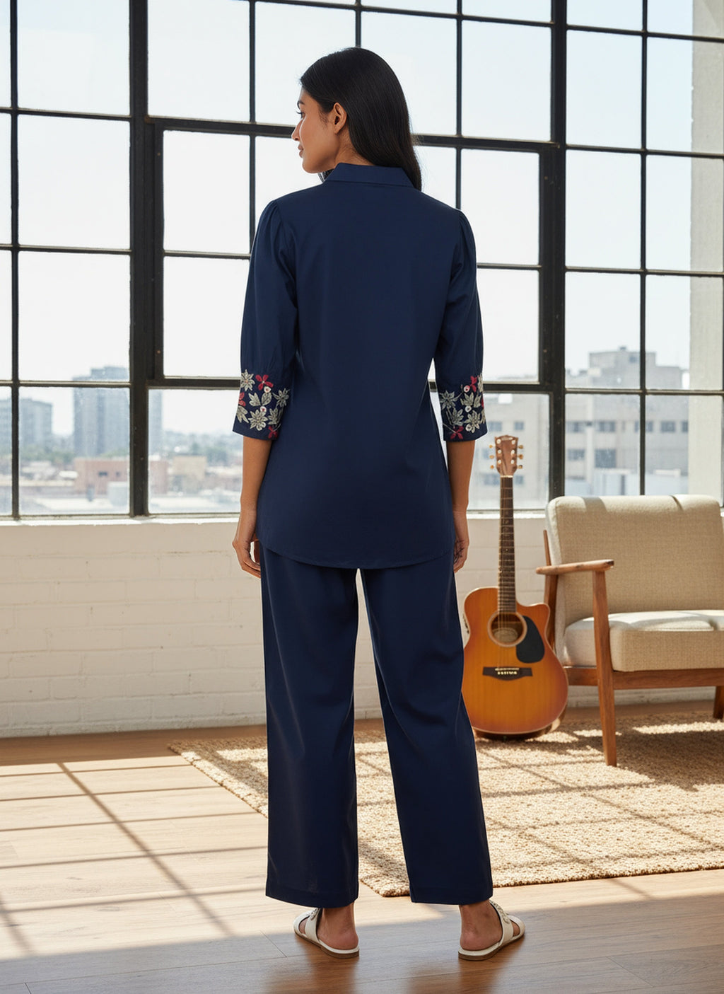 Cotton Embroidered Shirt With TrouserCo-Ords Set