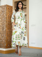Rayon Off white Printed Fit And Flare Maxi Dress