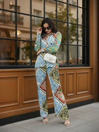 Multi Floral Satin Shirt With Darted Pants