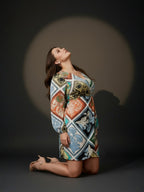 Satin Multi Floral Wrap Short Dress