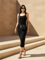 Zummer Black Cotton Solid Bodycon  Dress with No Sleeves