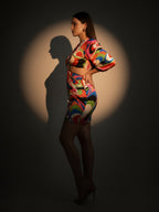 Satin Multi Abstract Side Cut Out Short Dress