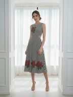 White and Black striped cut - out dress