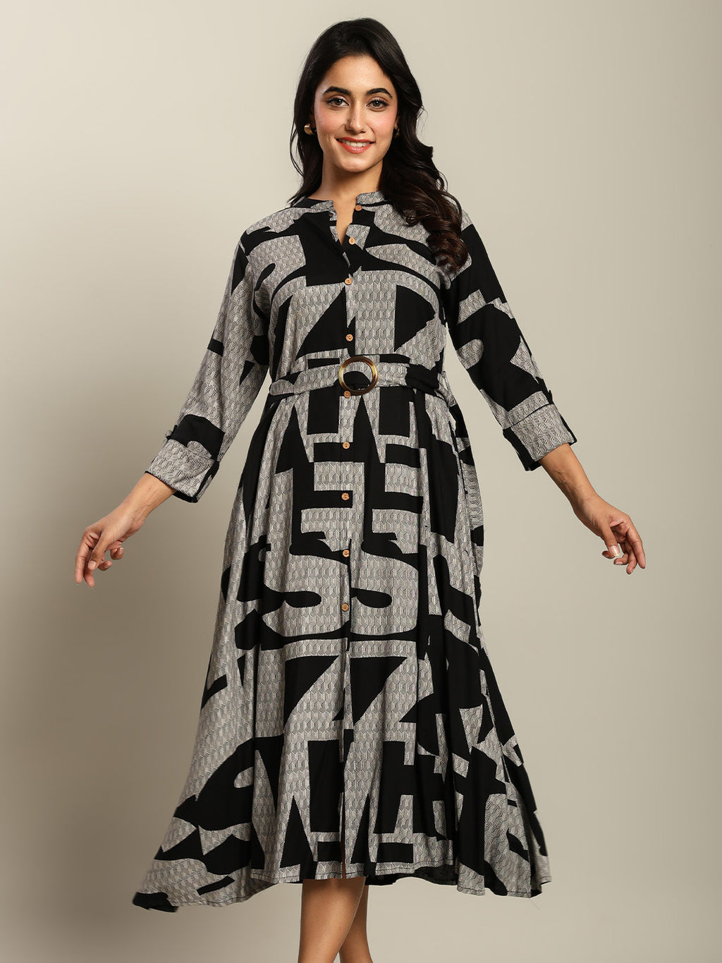 Rayon Printed Fit And Flare Midi Dress