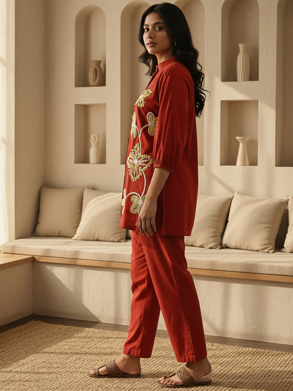 Cotton Embroidered Shirt With TrouserCo-Ords Set