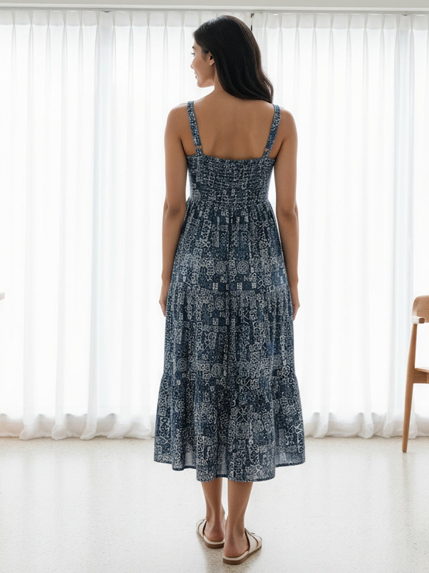 Cotton Printed Fit And Flare Midi Dress with Embroidered Jacket