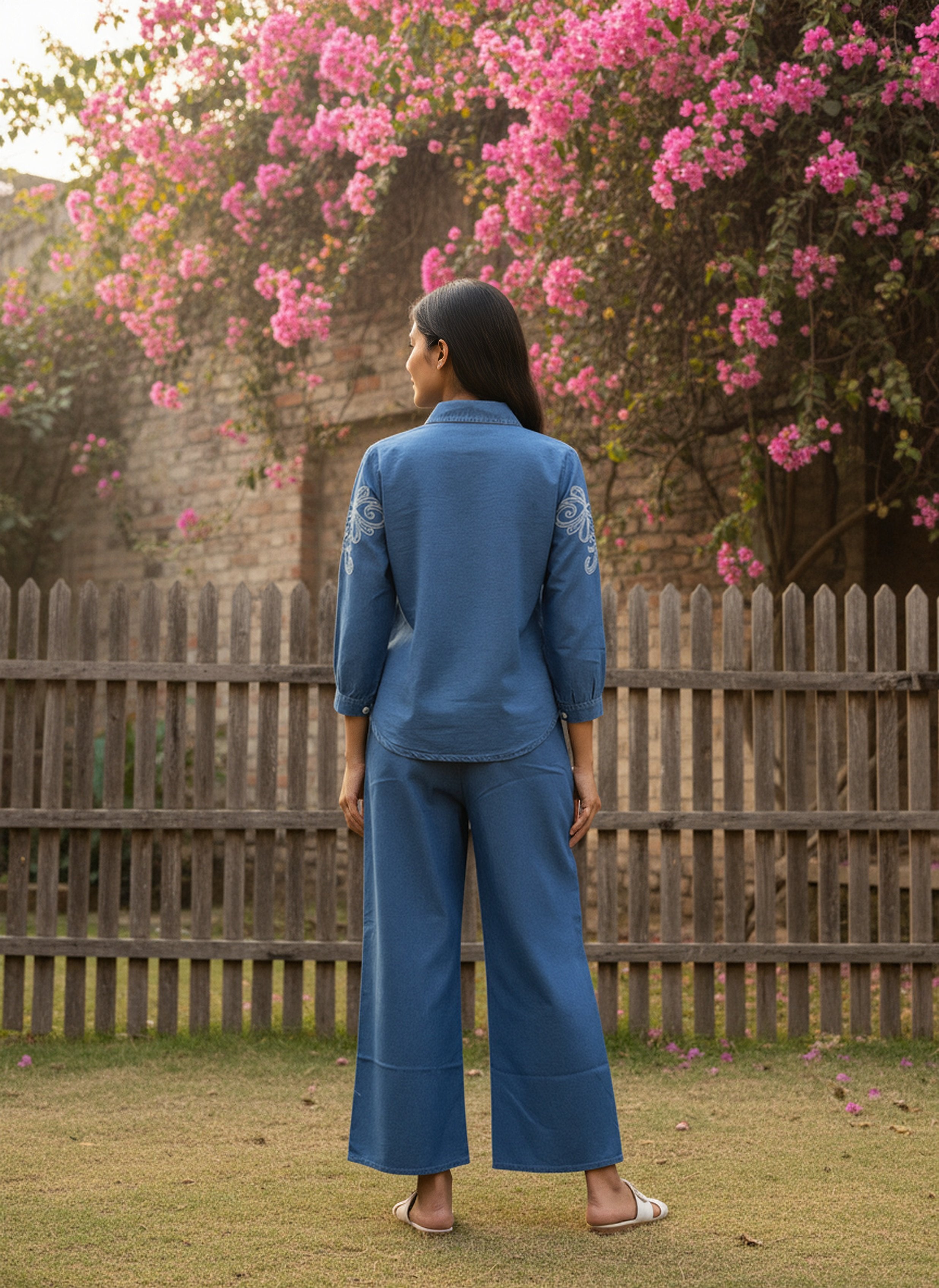 Denim Embroidered Shirt With TrouserCo-Ords Set