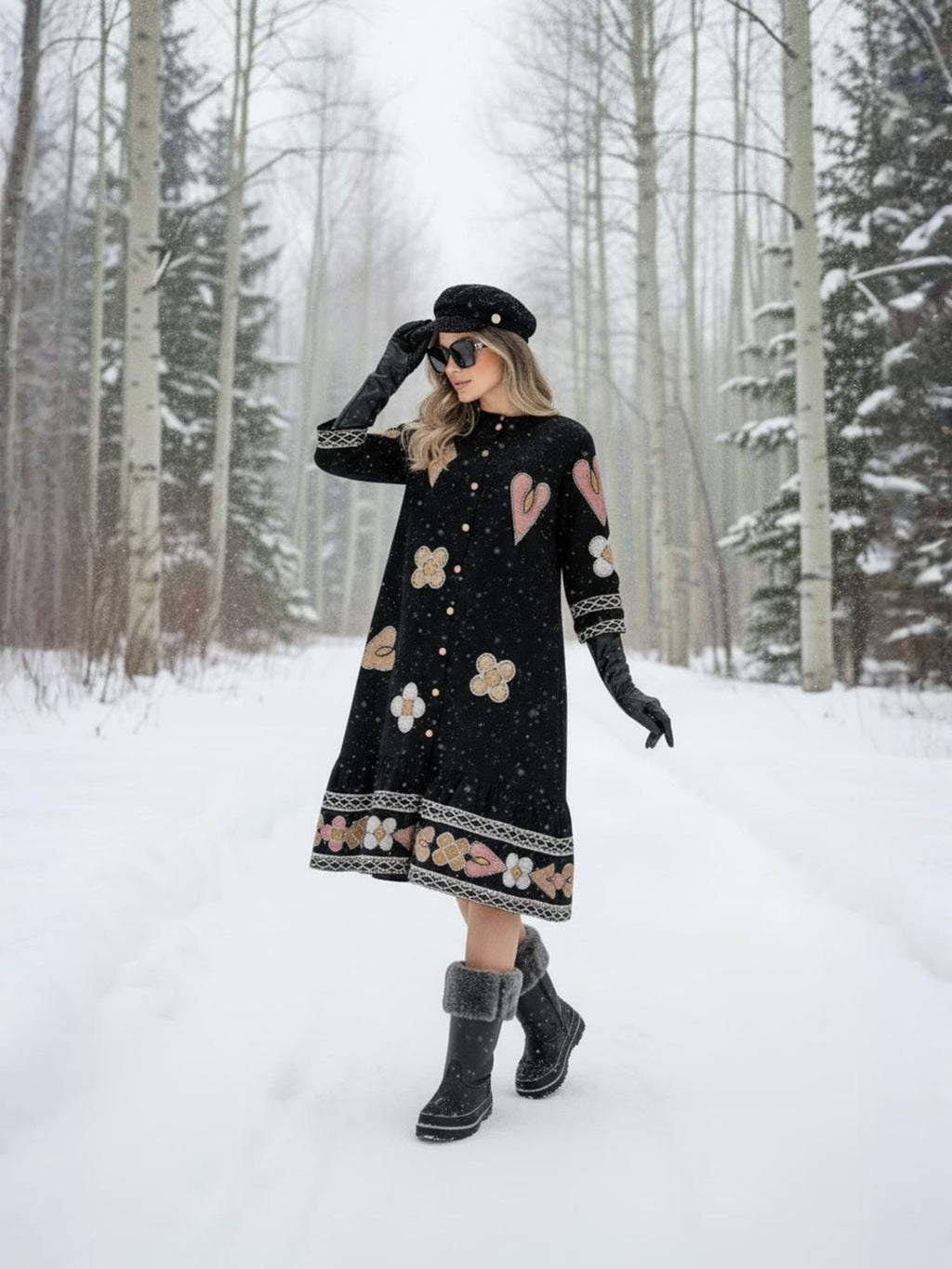 Zummer Cotton Black Geometric Embroidered Midi Dress