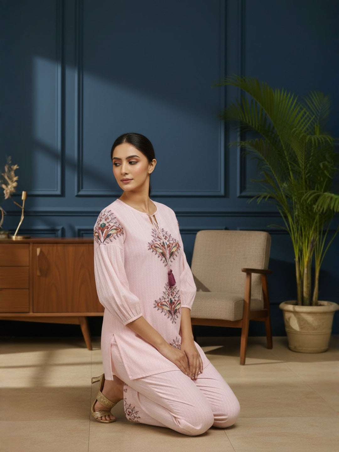 Cotton Embroidered Tunic With TrouserCo-Ords Set