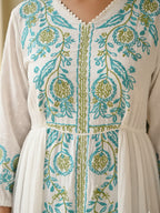 Cotton White Embroidered Fit and Flare Maxi Dress