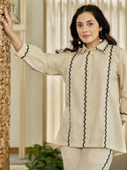 Cotton Off White Tunic With Trouser Co-Ords Set
