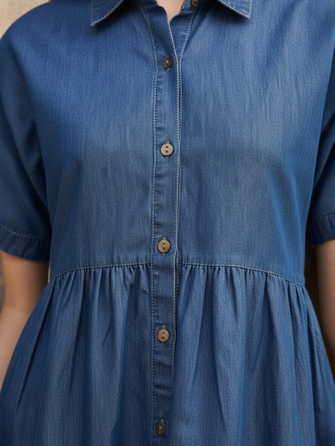 Light Blue Denim Front Button Mini Dress