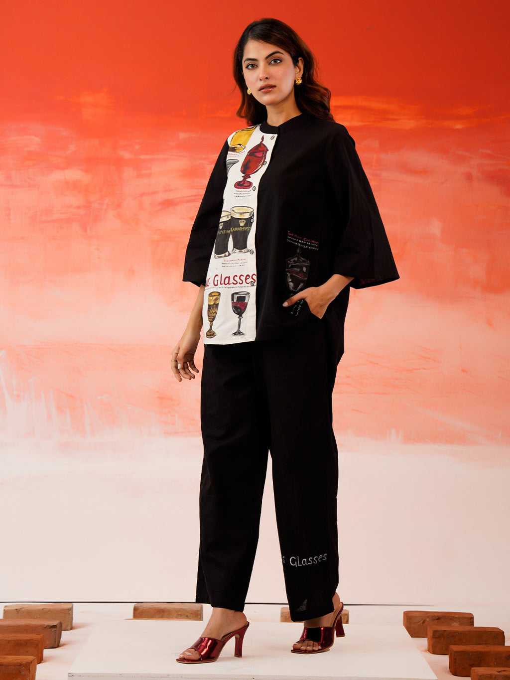 Cotton Hand Painted Shirt With Trouser Co-Ords Set