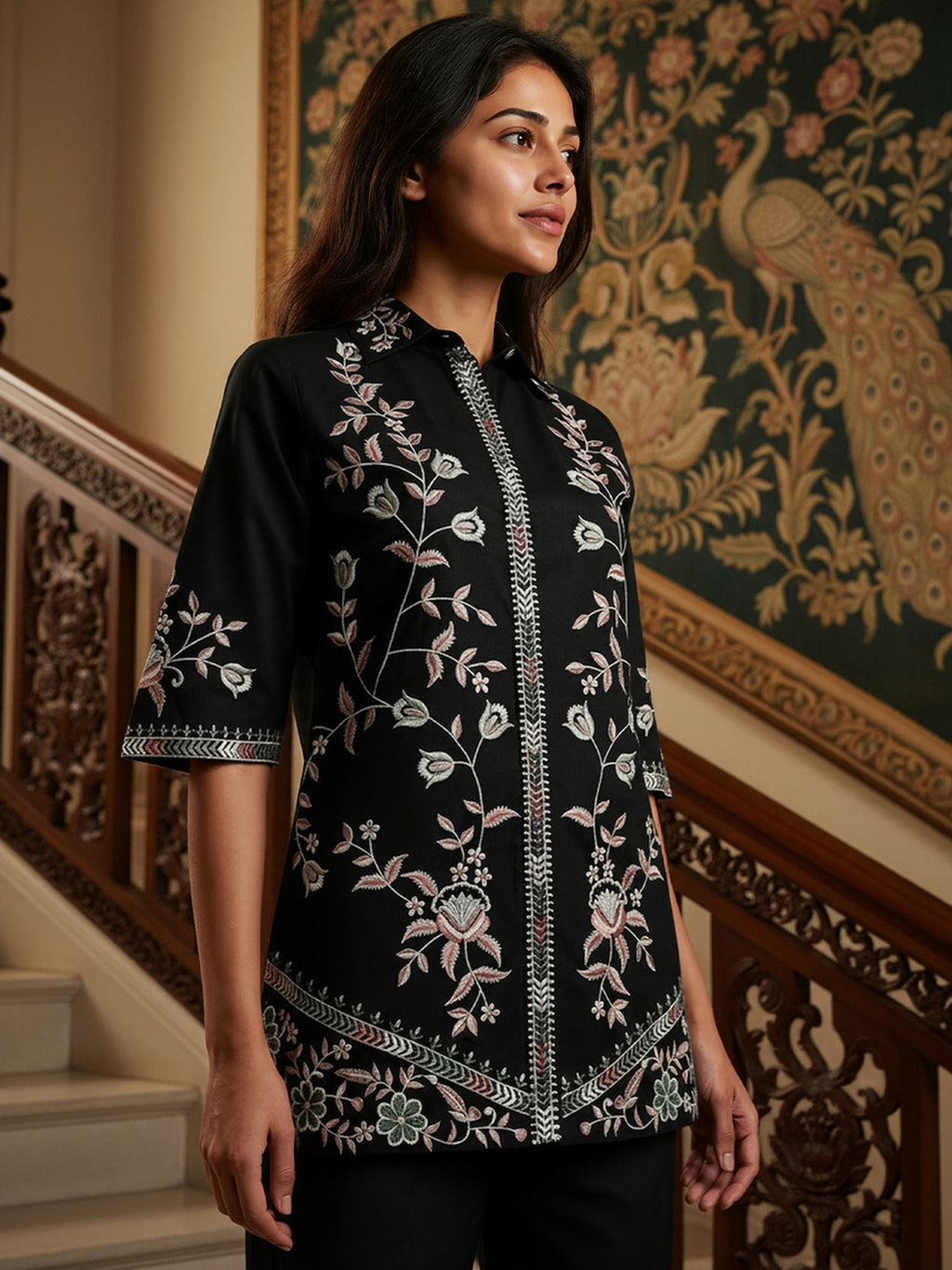 Cotton Embroidered Shirt With TrouserCo-Ords Set