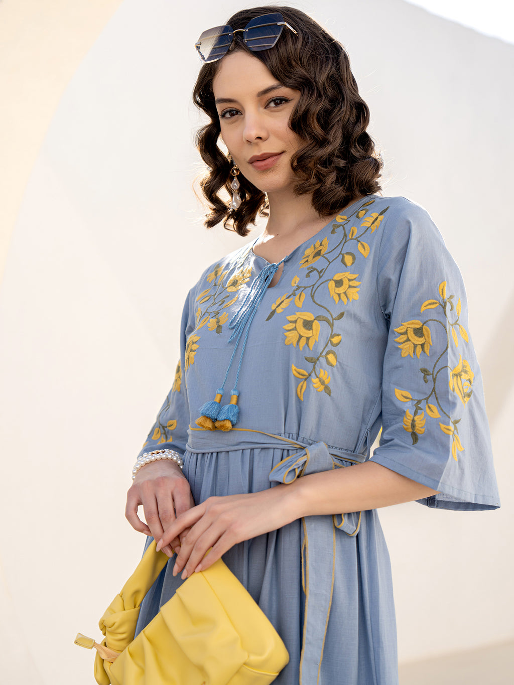 Cotton Floral Embroidered Fit And Flare Dress