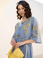 Cotton Floral Embroidered Fit And Flare Dress