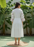 Cotton Floral Embroidered  Puff Sleeve Dress