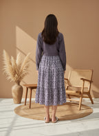 Cotton Lavender Printed Fit And Flare Midi Dress with Embroidered Jacket