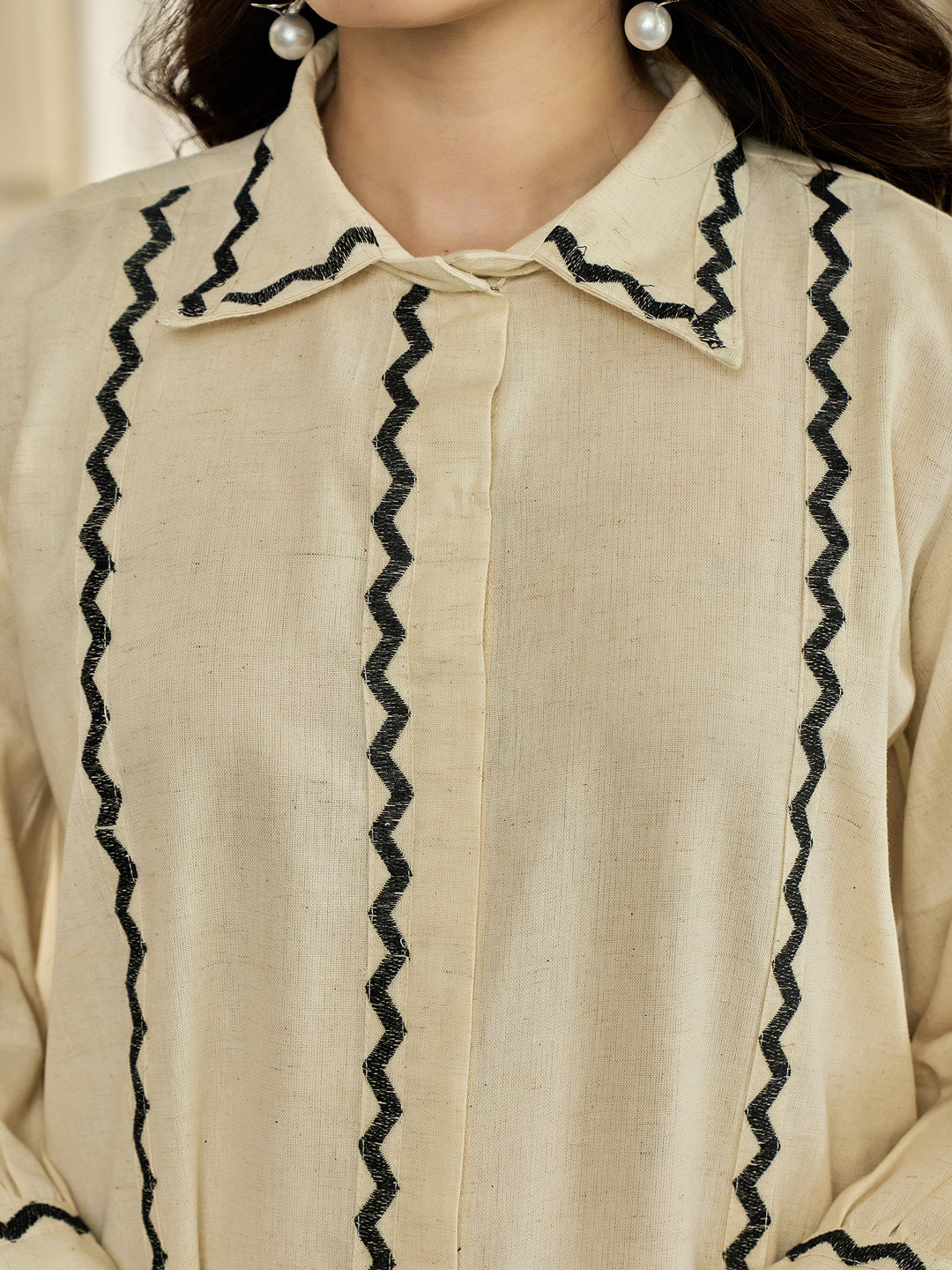 Cotton Off White Tunic With Trouser Co-Ords Set