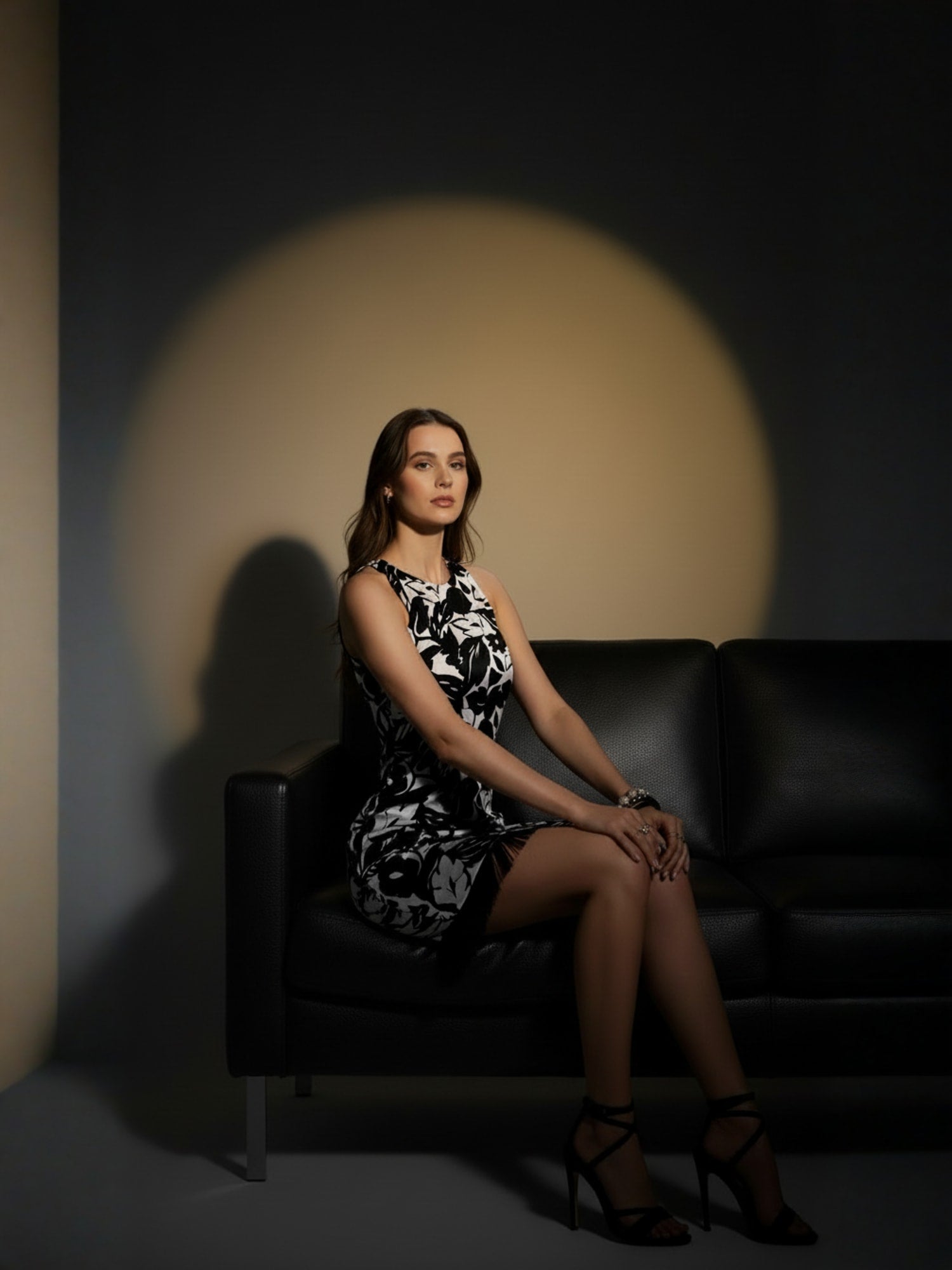 Black Leaves Printed Halter Neck Mini Dress