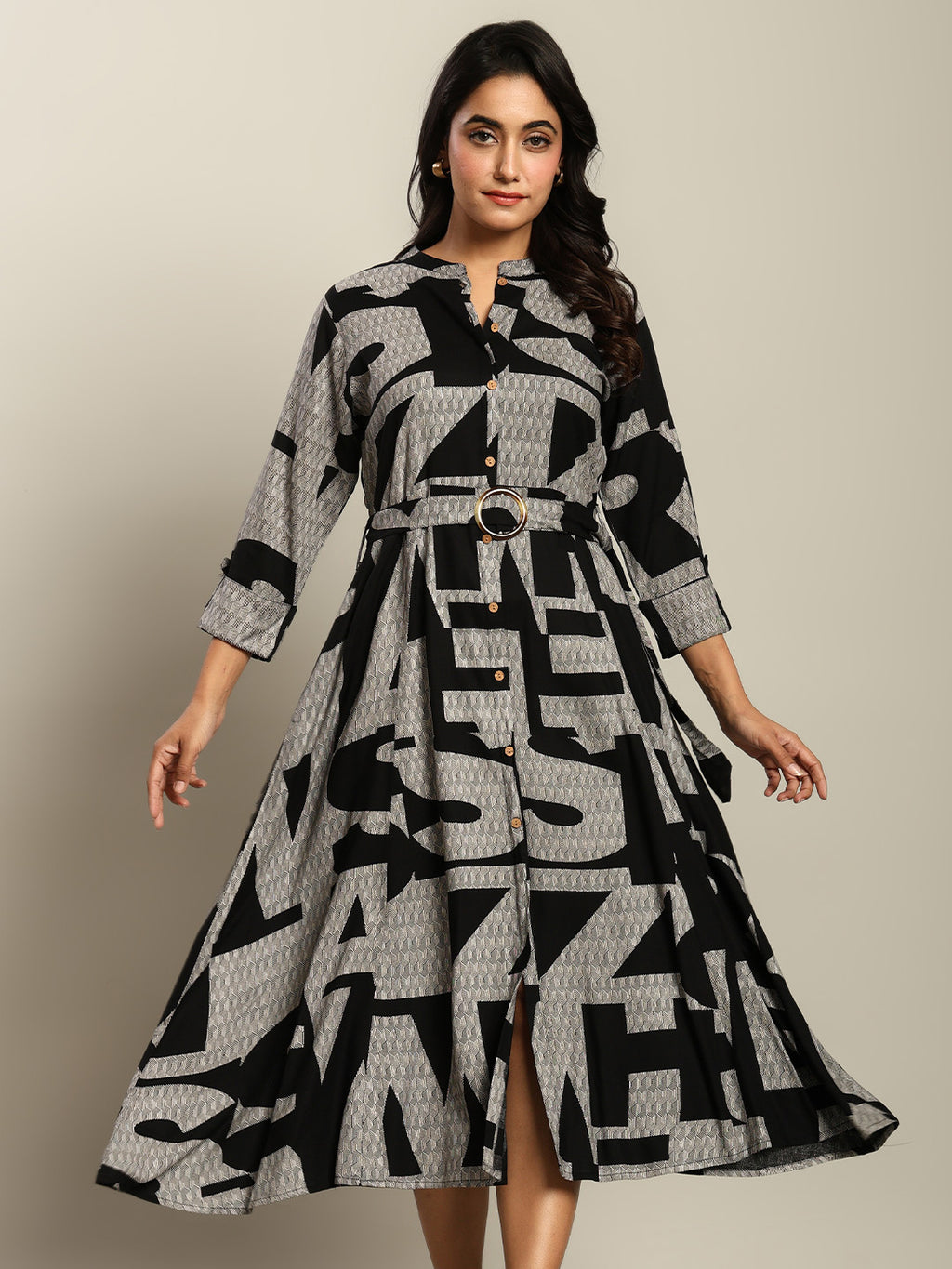 Rayon Printed Fit And Flare Midi Dress