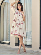 Cotton Embroidered  Puff Sleeve Short Dress
